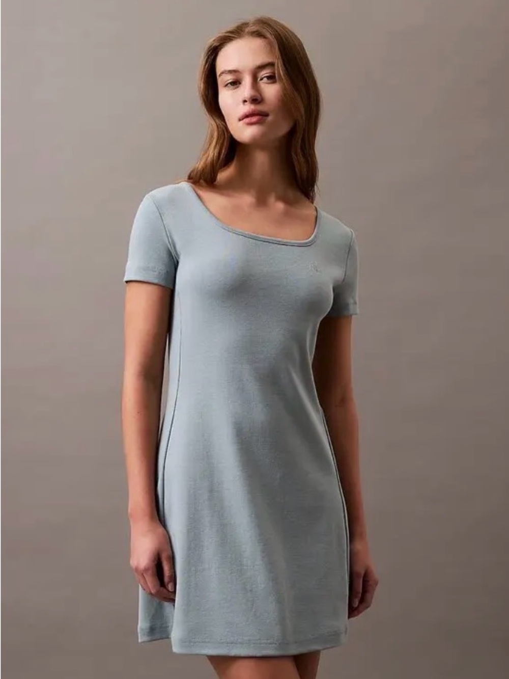 Calvin Klein Jeans Light Blue Square Neck Mini Dress – XS NWT